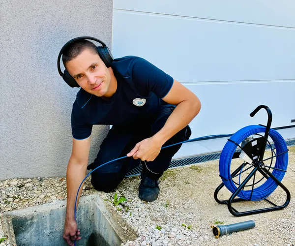 Introduction d'une caméra endoscopique dans un regard de canalisation
